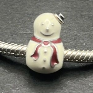 Pandora Snowman White Enameled Retired Excellent sterling